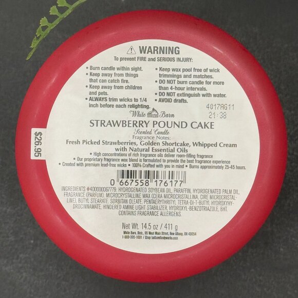 BBW Strawberry Pound Cake White Barn Bath & Body Works 3 Wick Candle - Picture 10 of 10